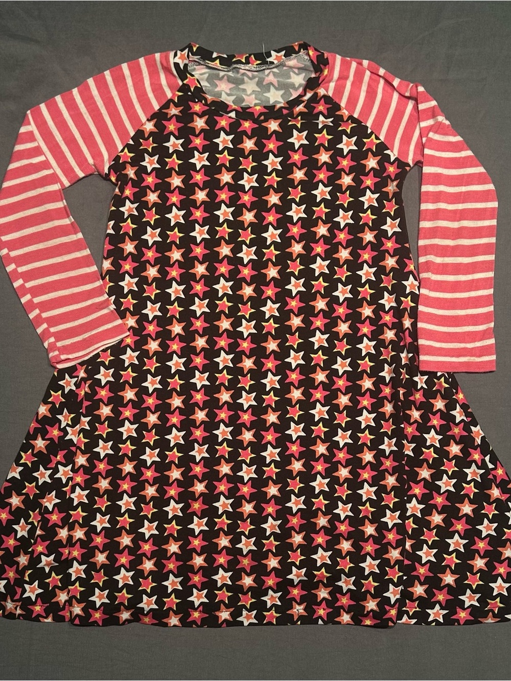Girls Long Sleeve Star Striped Sleeve Swing Dress